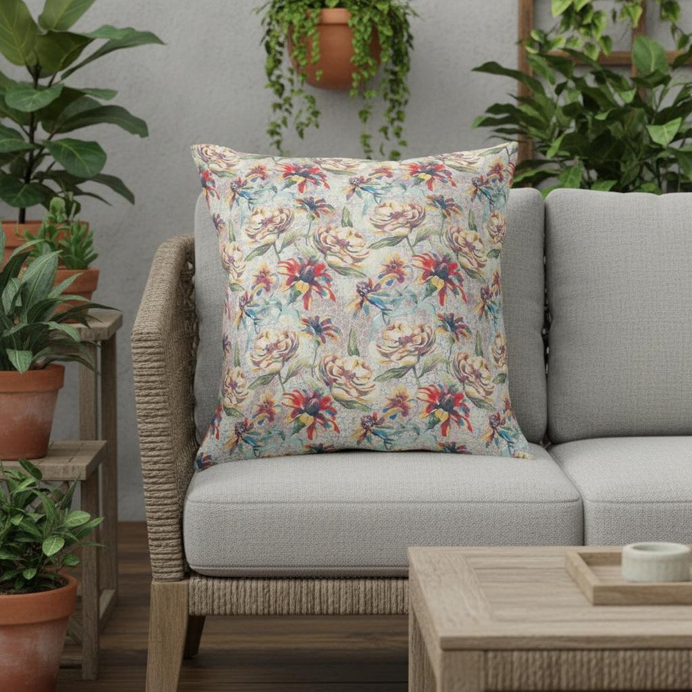 16” Red Yellow Roses Indoor Outdoor Throw Pillow