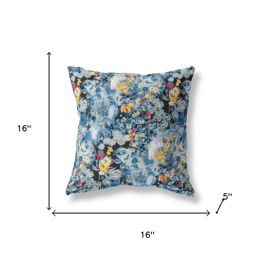 16" Blue Yellow Springtime Indoor Outdoor Throw Pillow