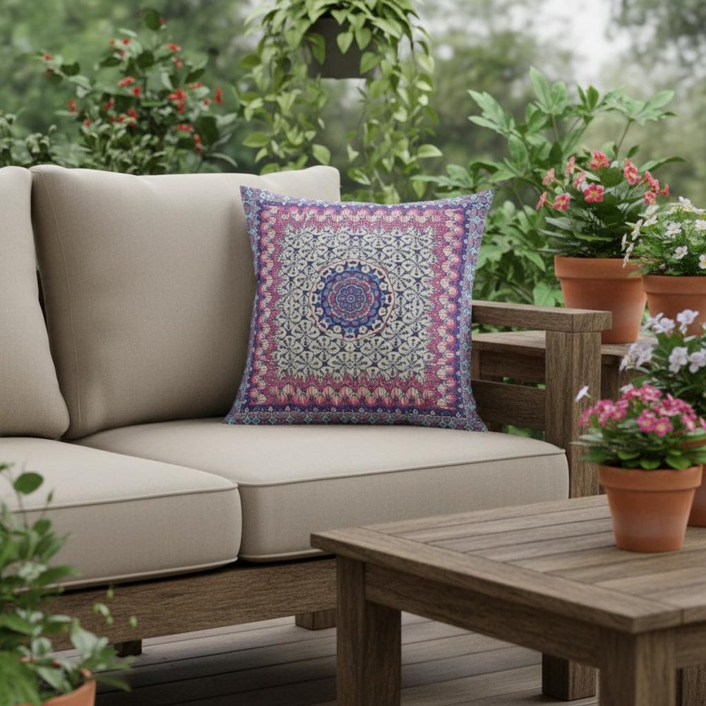 16” Magenta Indigo Holy Floral Indoor Outdoor Throw Pillow
