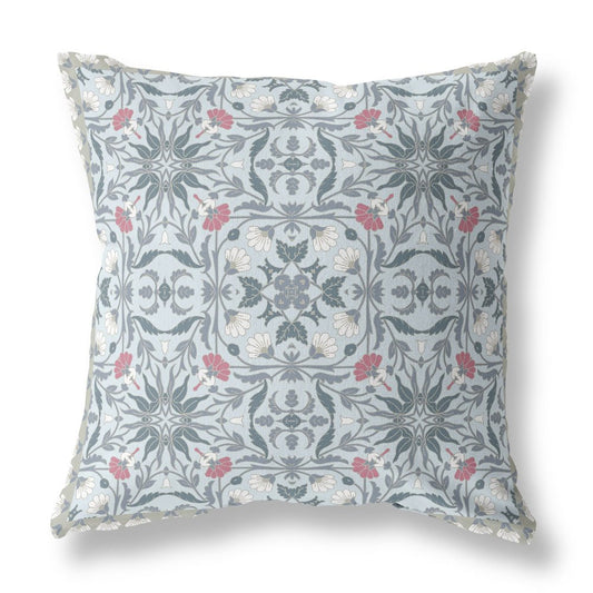 16” Powder Blue Paisley Indoor Outdoor Throw Pillow