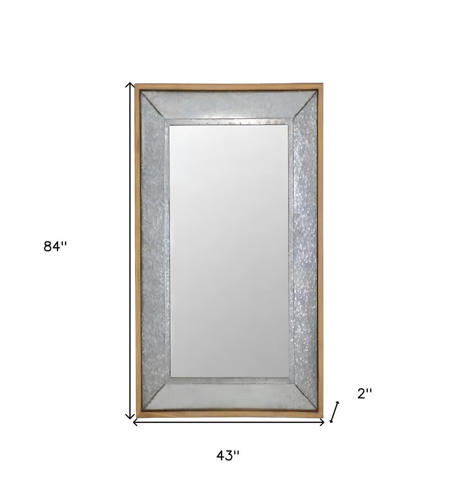 84" Gray And Brown Galvanized Metal and Wood Framed Leaning Accent Mirror