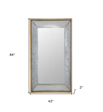 84" Gray And Brown Galvanized Metal and Wood Framed Leaning Accent Mirror