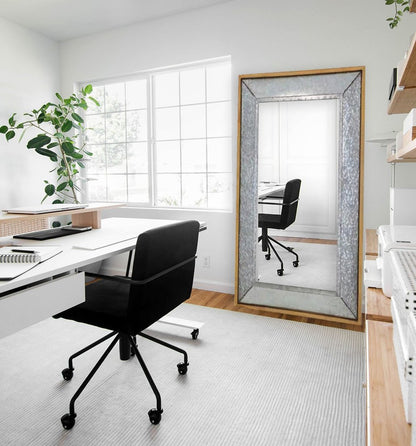 84" Gray And Brown Galvanized Metal and Wood Framed Leaning Accent Mirror