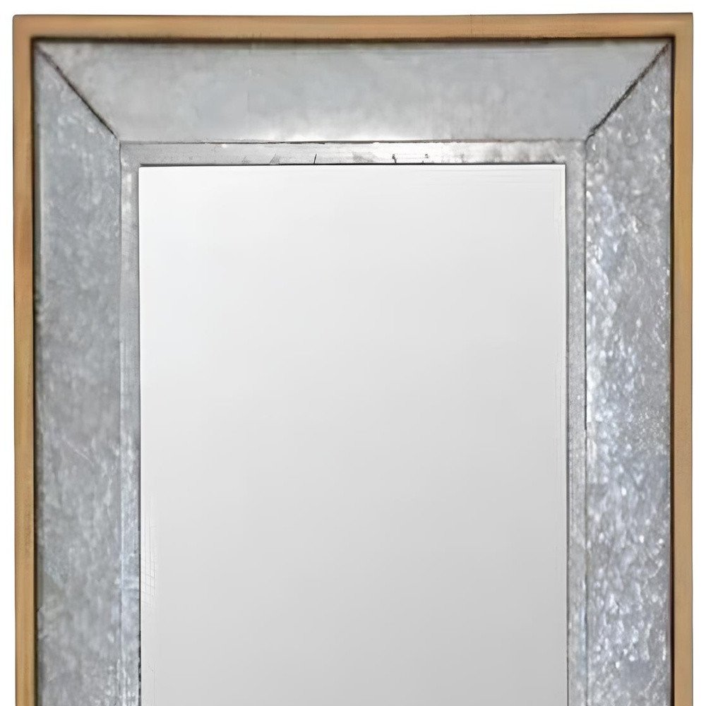 84" Gray And Brown Galvanized Metal and Wood Framed Leaning Accent Mirror