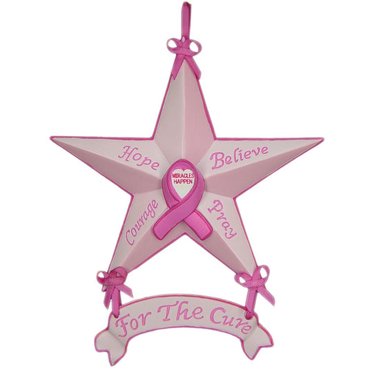 Set of Six Pink Star Shaped Breast Cancer Awareness Resin Hanging Ornaments