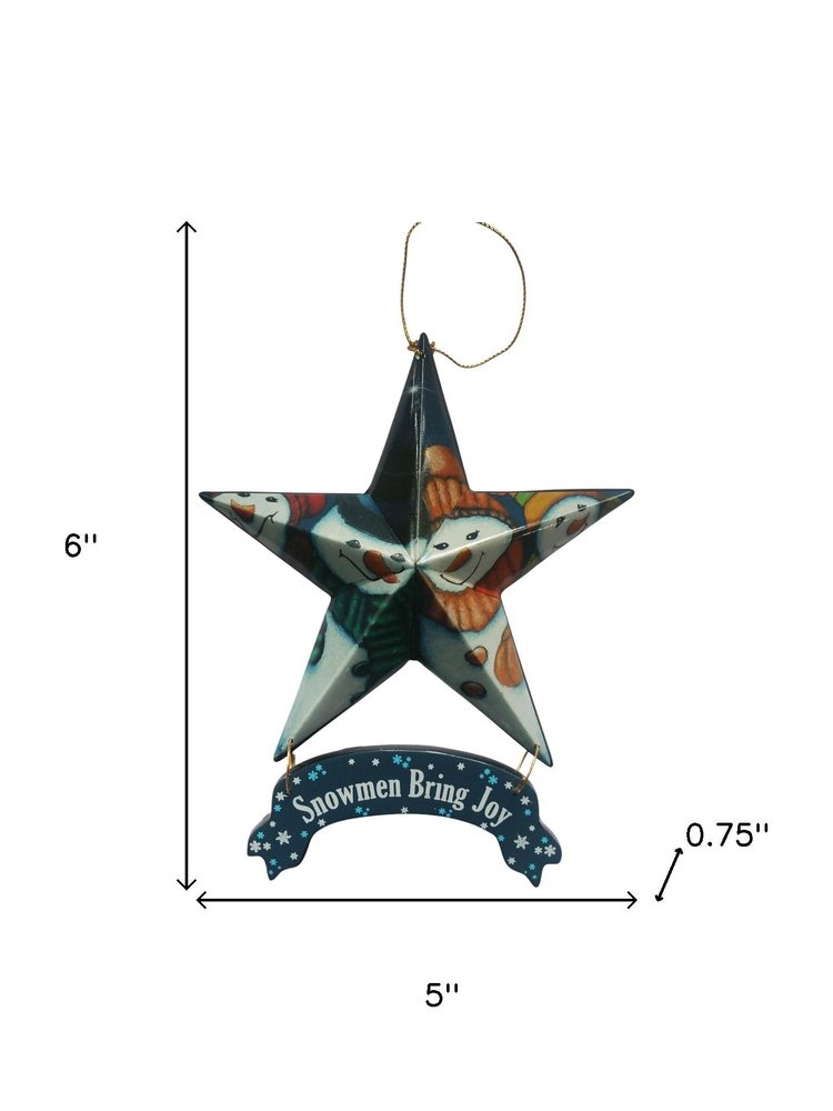 Set of Six Star Shaped Snowmen Joy Christmas Ornaments