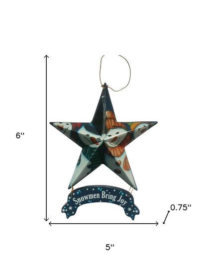 Set of Six Star Shaped Snowmen Joy Christmas Ornaments
