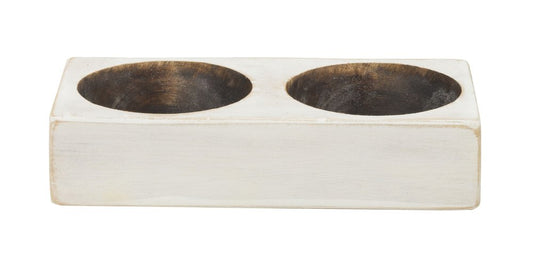 Distressed White 3 Hole Cheese Mold Candle Holder