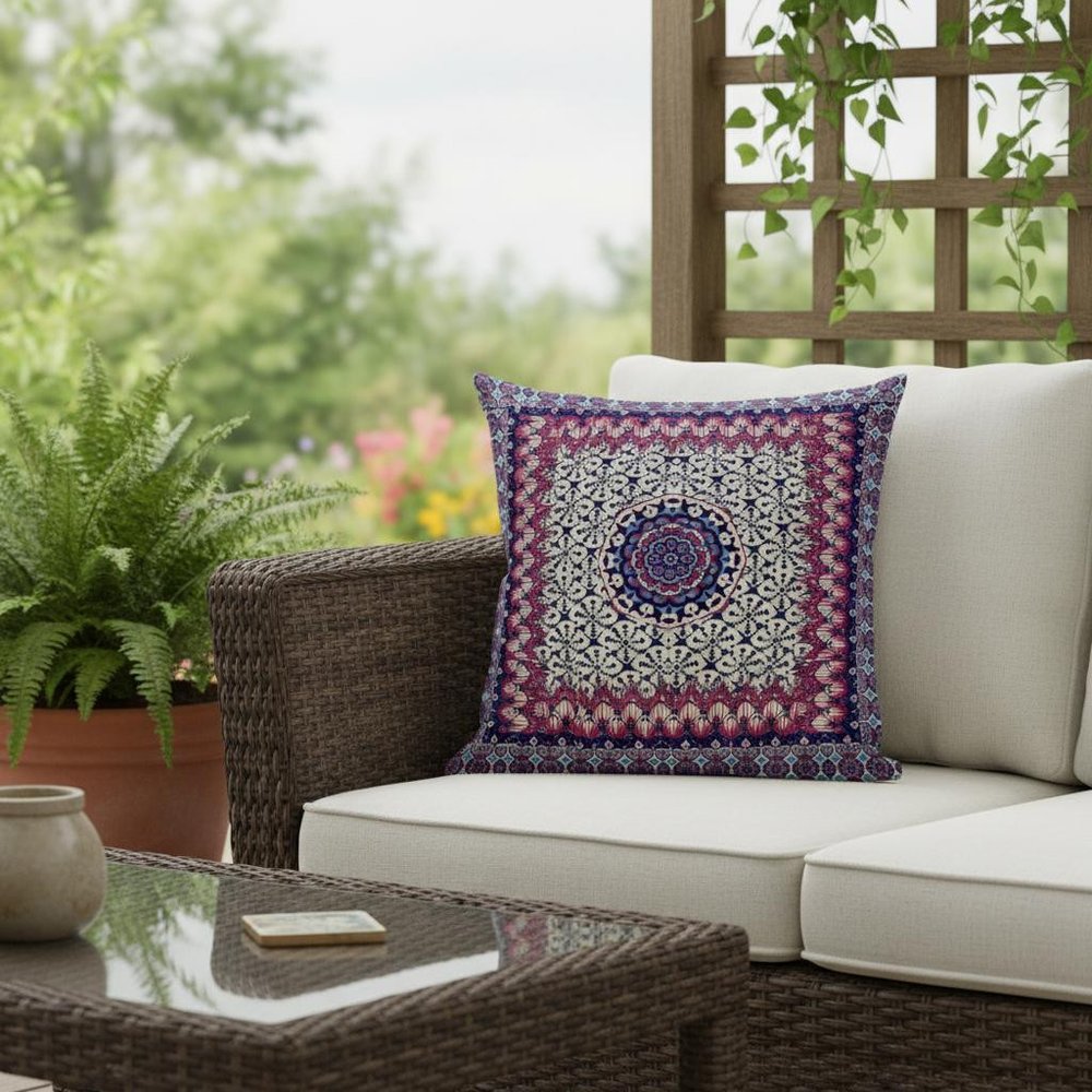 20" X 20" Dark Blue And Grey Blown Seam Floral Indoor Outdoor Throw Pillow