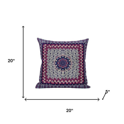 20" X 20" Dark Blue And Grey Blown Seam Floral Indoor Outdoor Throw Pillow