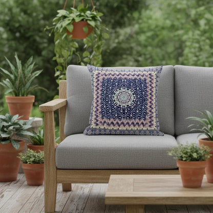 20" X 20" Grey And Blue Blown Seam Floral Indoor Outdoor Throw Pillow