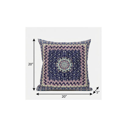 20" X 20" Grey And Blue Blown Seam Floral Indoor Outdoor Throw Pillow