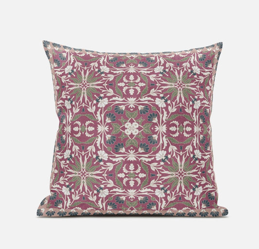 5" X 20" Pink and Green Paisley Indoor Outdoor Throw Pillow