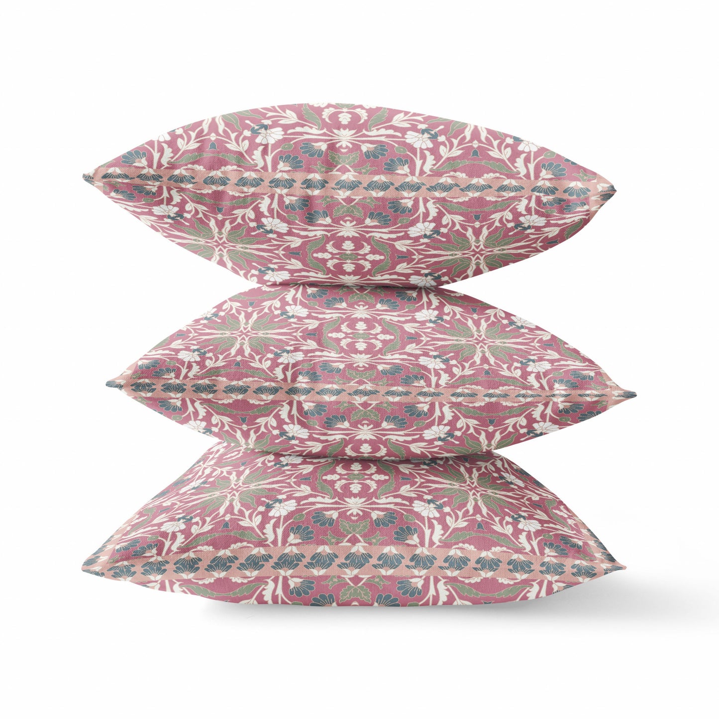 5" X 20" Pink and Green Paisley Indoor Outdoor Throw Pillow