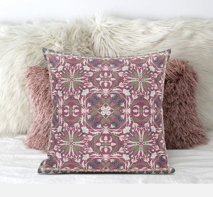 5" X 20" Pink and Green Paisley Indoor Outdoor Throw Pillow