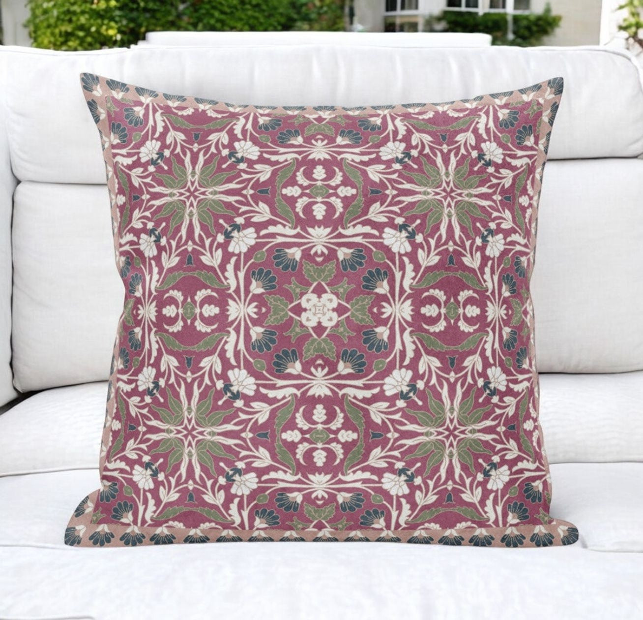 5" X 20" Pink and Green Paisley Indoor Outdoor Throw Pillow