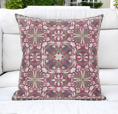 5" X 20" Pink and Green Paisley Indoor Outdoor Throw Pillow
