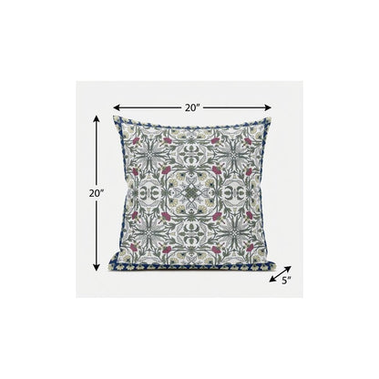 20"x20" Green White Pink Blown Seam Suede Paisley Throw Pillow