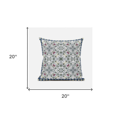 20"x20" Green White Pink Blown Seam Suede Paisley Throw Pillow