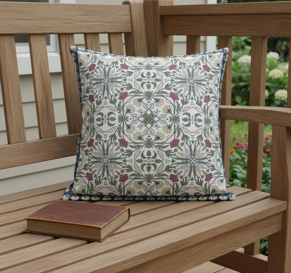 20"x20" Green White Pink Blown Seam Suede Paisley Throw Pillow