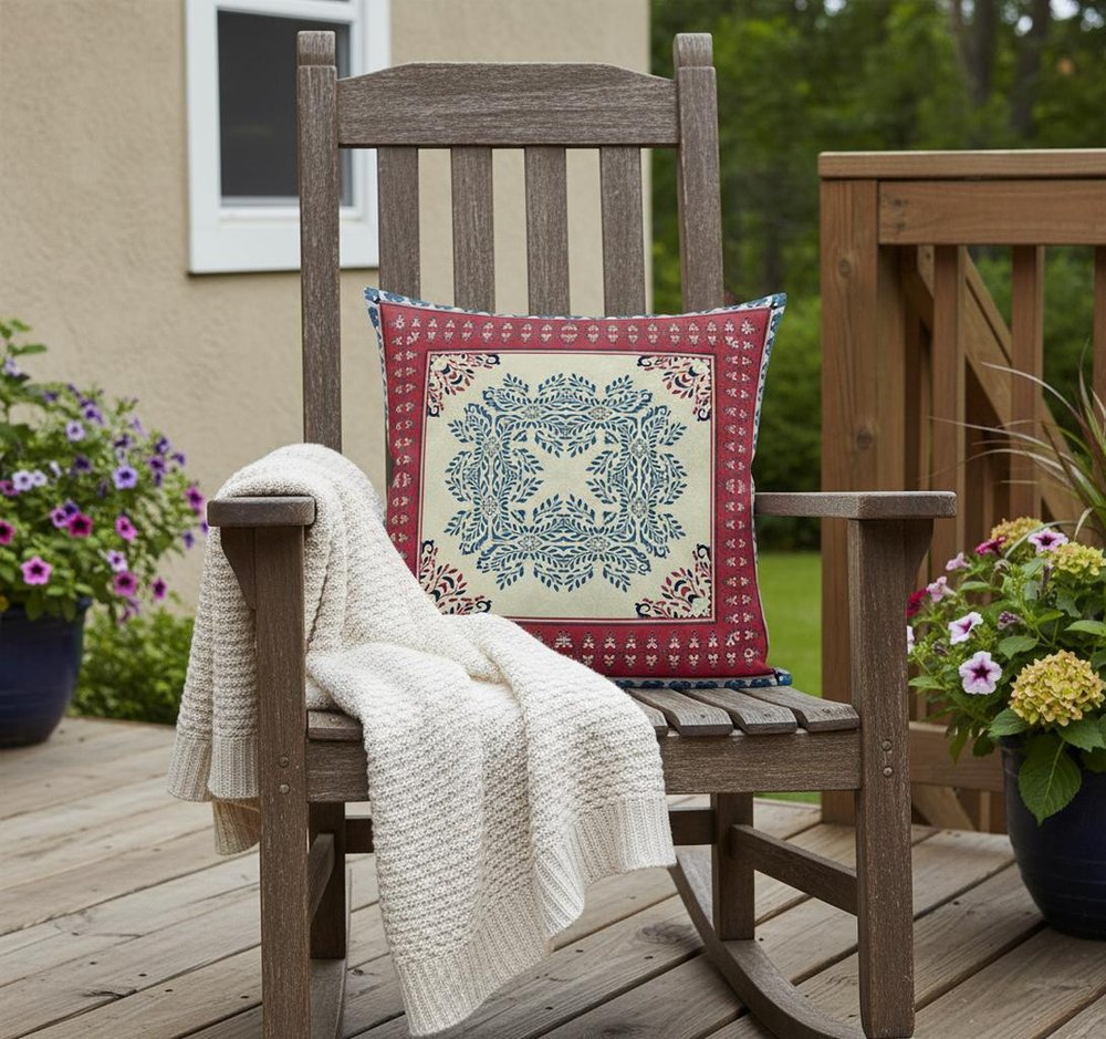 20"x20" Red Yellow Blown Seam Suede Geometric Throw Pillow