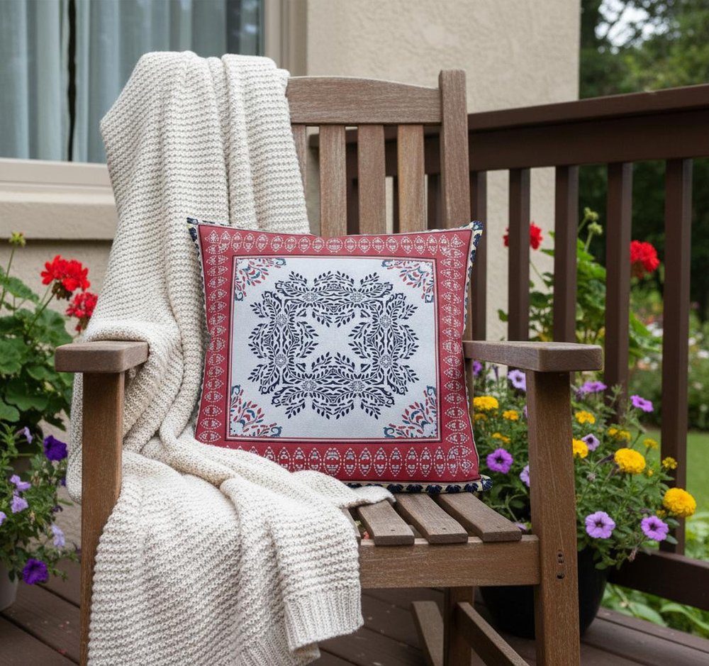 5" X 20" Magenta Geometric Indoor Outdoor Throw Pillow