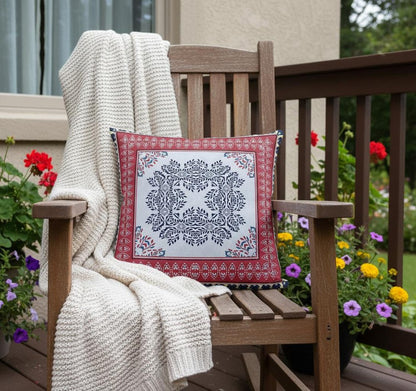 5" X 20" Magenta Geometric Indoor Outdoor Throw Pillow