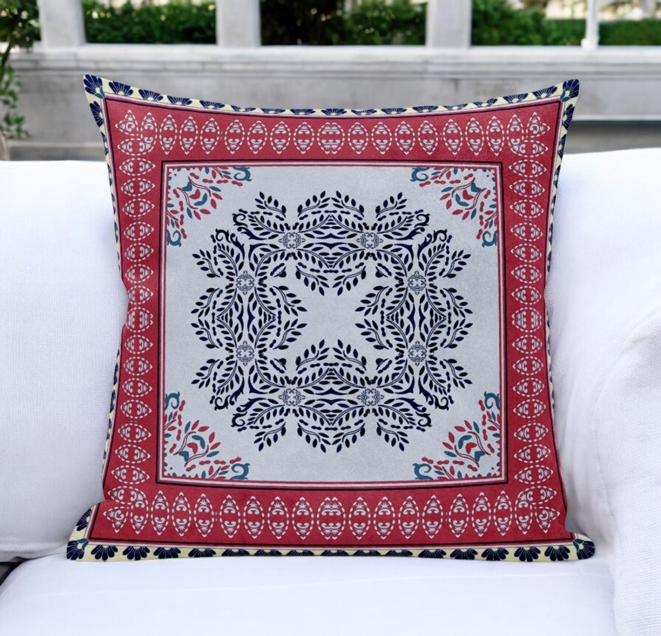 5" X 20" Magenta Geometric Indoor Outdoor Throw Pillow