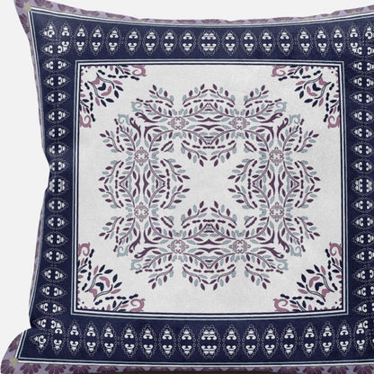 20" X 20" Cream And Blue Blown Seam Geometric Indoor Outdoor Throw Pillow