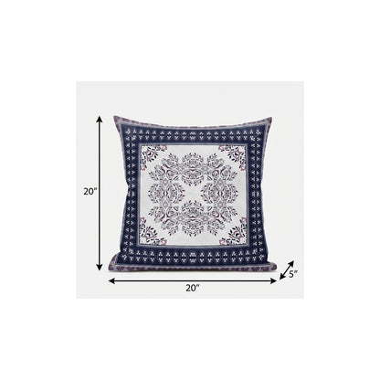 20" X 20" Cream And Blue Blown Seam Geometric Indoor Outdoor Throw Pillow