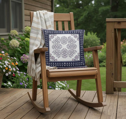 20" X 20" Cream And Blue Blown Seam Geometric Indoor Outdoor Throw Pillow