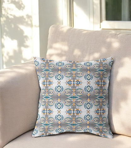 16" X 16" Off White And Brown Zippered Geometric Indoor Outdoor Throw Pillow