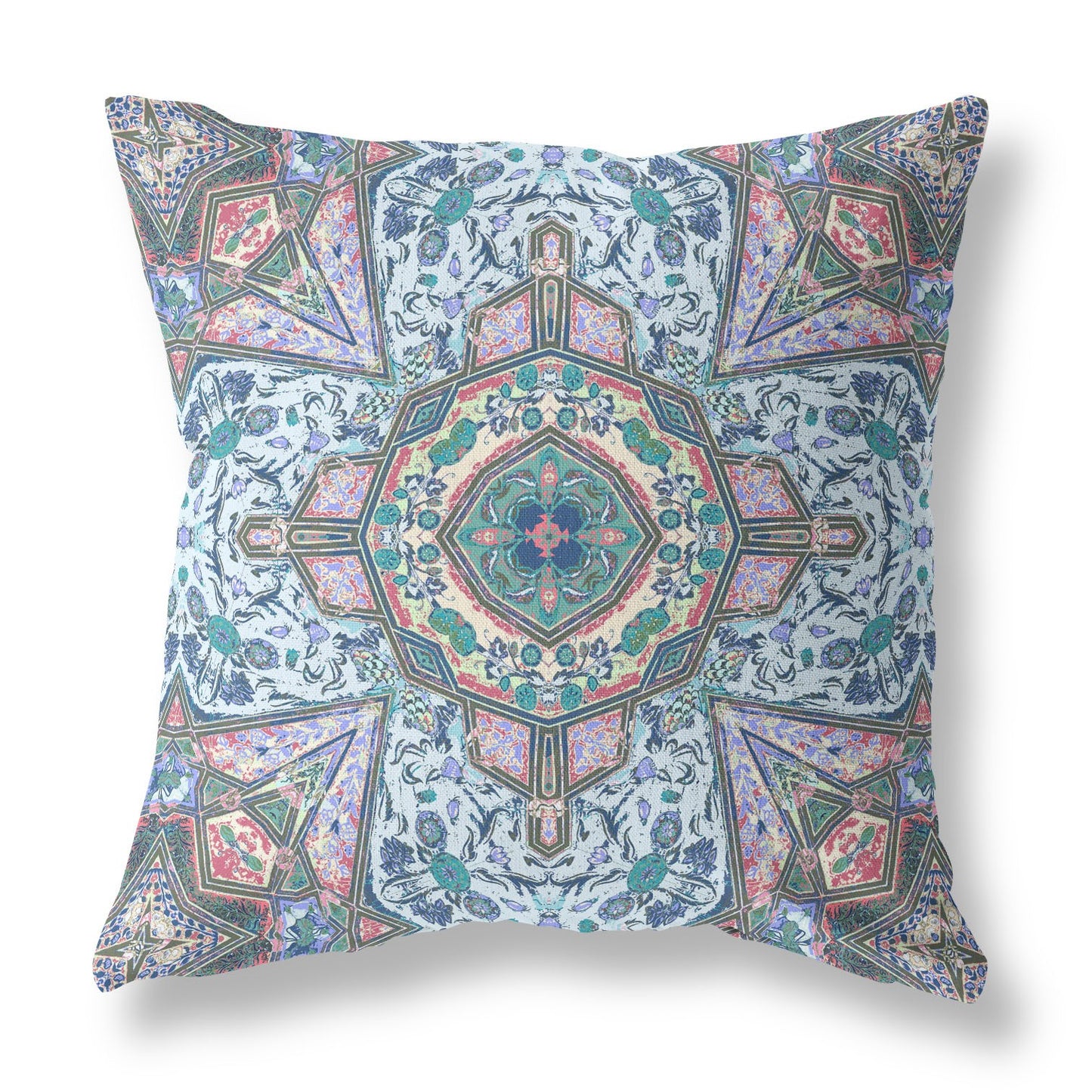 5" X 16" Blue and Pink Geometric Indoor Outdoor Throw Pillow