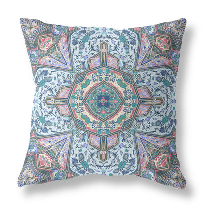 5" X 16" Blue and Pink Geometric Indoor Outdoor Throw Pillow