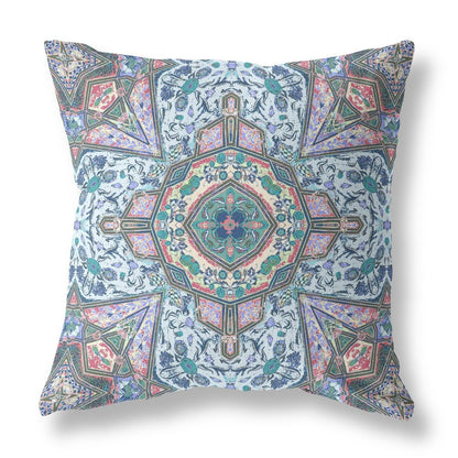 5" X 16" Blue and Pink Geometric Indoor Outdoor Throw Pillow