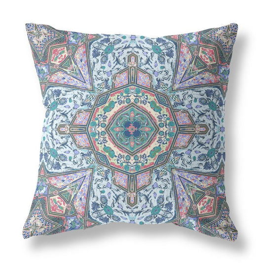 5" X 16" Blue and Pink Geometric Indoor Outdoor Throw Pillow