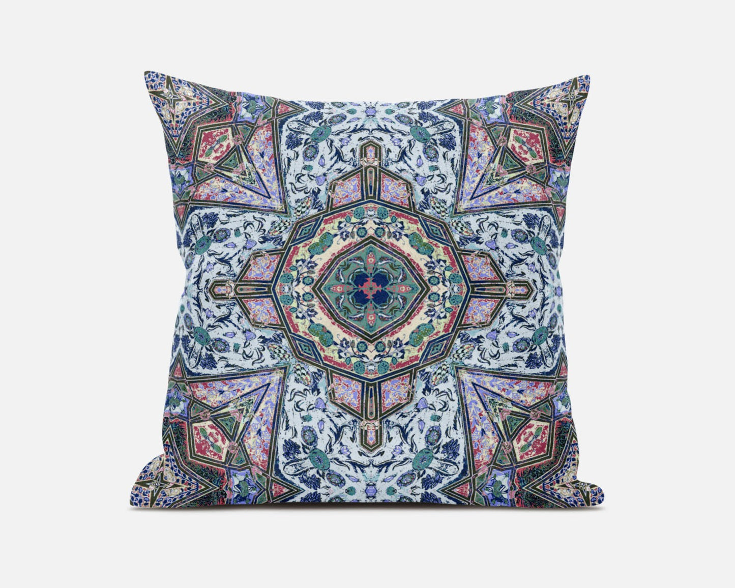 5" X 16" Blue and Pink Geometric Indoor Outdoor Throw Pillow