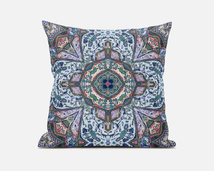 5" X 16" Blue and Pink Geometric Indoor Outdoor Throw Pillow