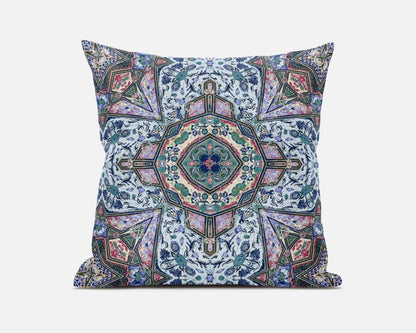 5" X 16" Blue and Pink Geometric Indoor Outdoor Throw Pillow