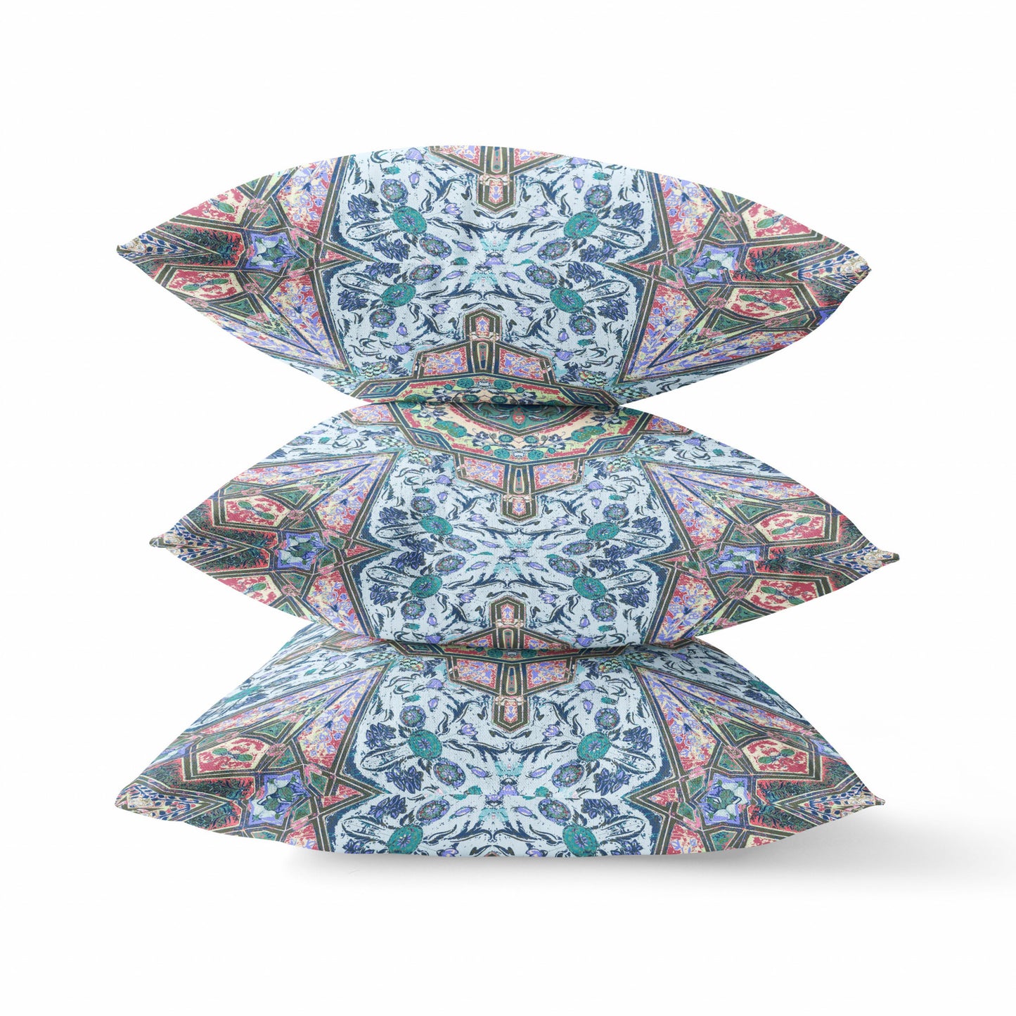 5" X 16" Blue and Pink Geometric Indoor Outdoor Throw Pillow