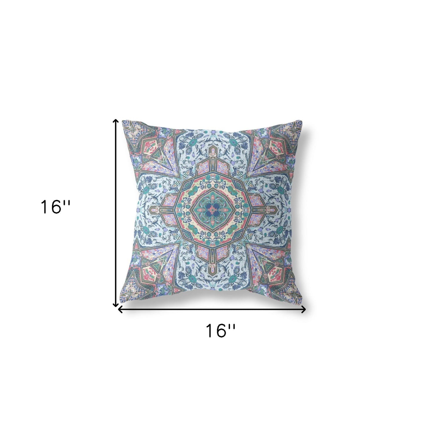 5" X 16" Blue and Pink Geometric Indoor Outdoor Throw Pillow