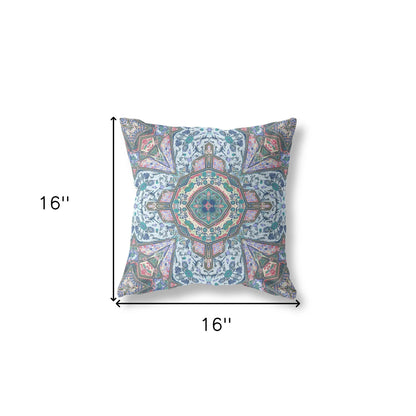 5" X 16" Blue and Pink Geometric Indoor Outdoor Throw Pillow