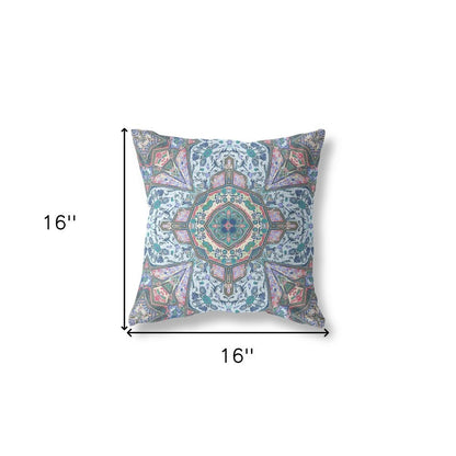 5" X 16" Blue and Pink Geometric Indoor Outdoor Throw Pillow