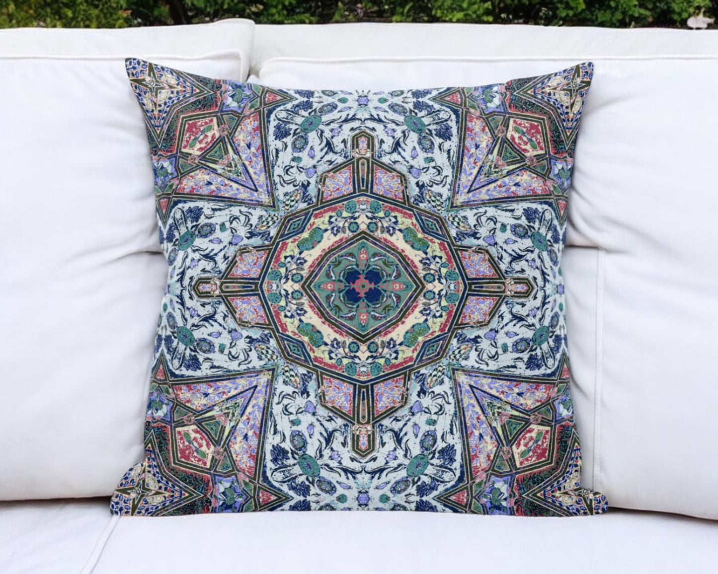 5" X 16" Blue and Pink Geometric Indoor Outdoor Throw Pillow