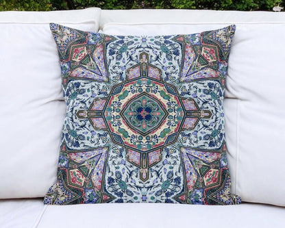 5" X 16" Blue and Pink Geometric Indoor Outdoor Throw Pillow