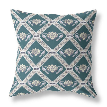 16" X 16" Blue and Gray Geometric Indoor Outdoor Throw Pillow