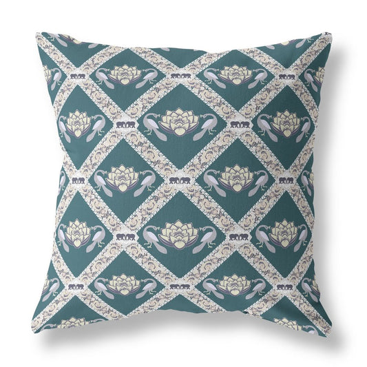 16" X 16" Blue and Gray Geometric Indoor Outdoor Throw Pillow