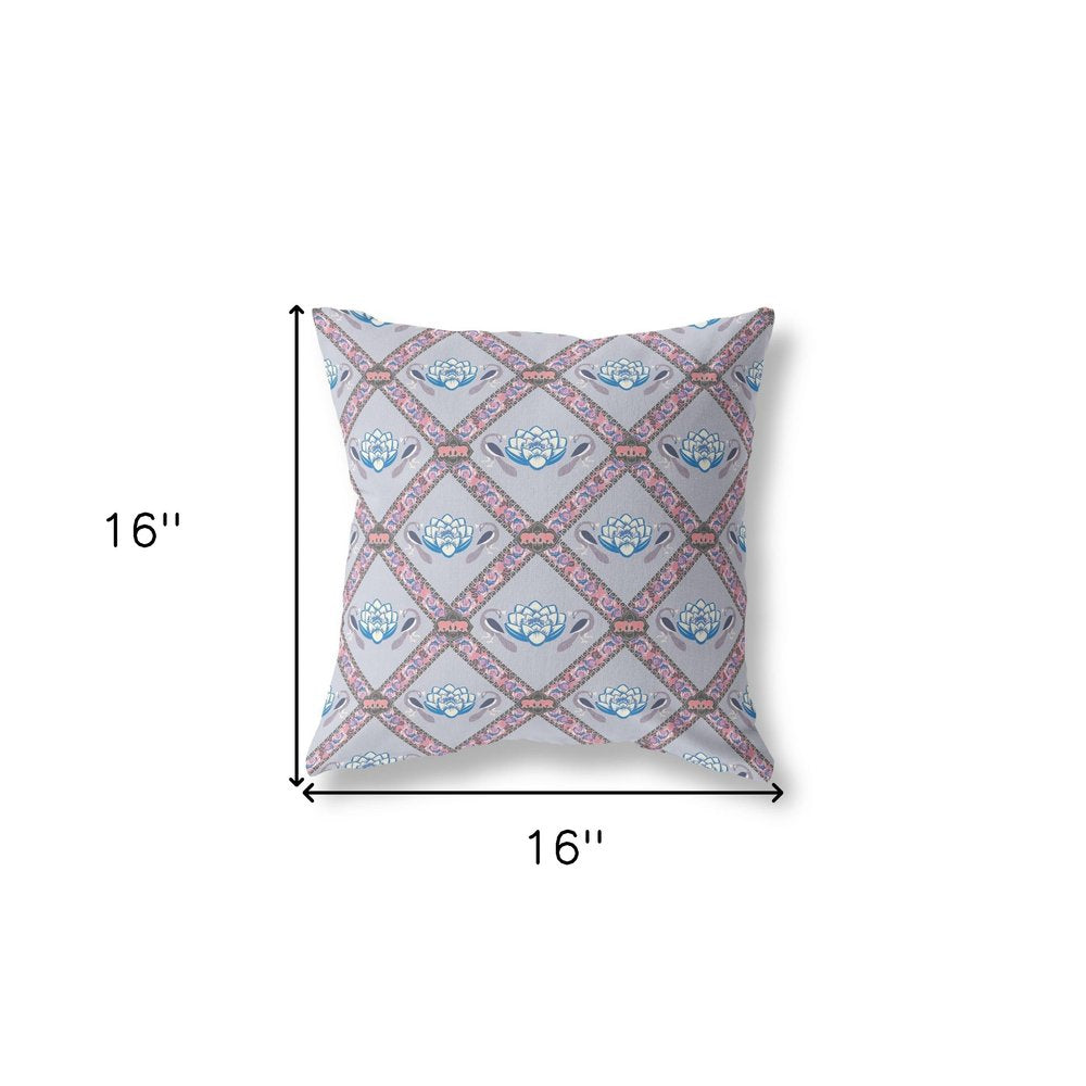 16" X 16" Gray Geometric Indoor Outdoor Throw Pillow