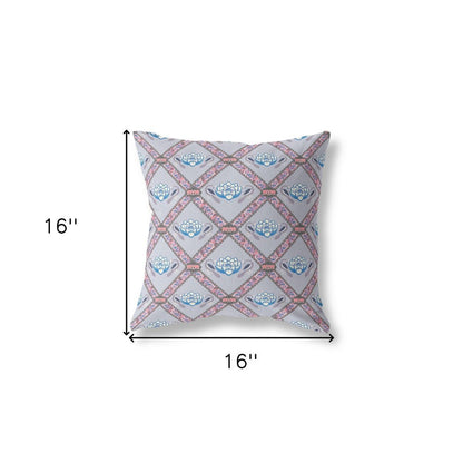 16" X 16" Gray Geometric Indoor Outdoor Throw Pillow