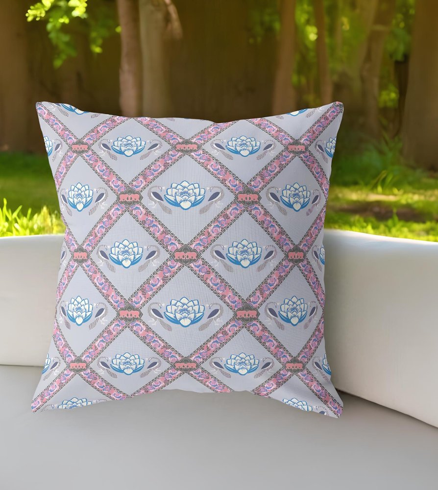 16" X 16" Gray Geometric Indoor Outdoor Throw Pillow